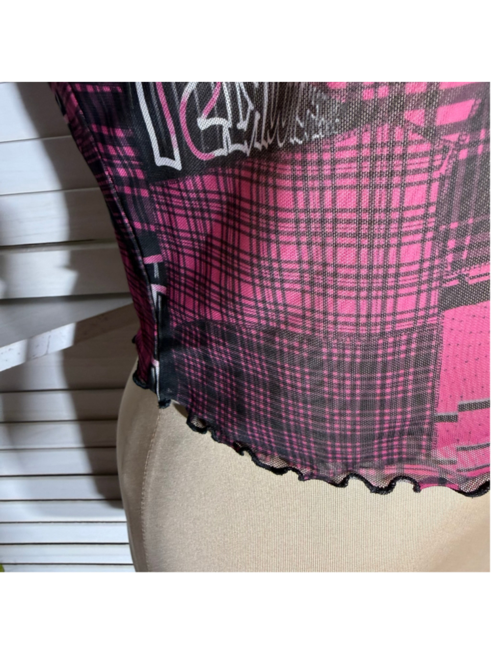 NWOT Social Tourist mesh crop top Hollister plaid long sleeves punk alt grunge M - Picture 10 of 11